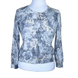 Talbots Petites Pure Cashmere Neutral Floral Cardigan Size Medium Petite EUC